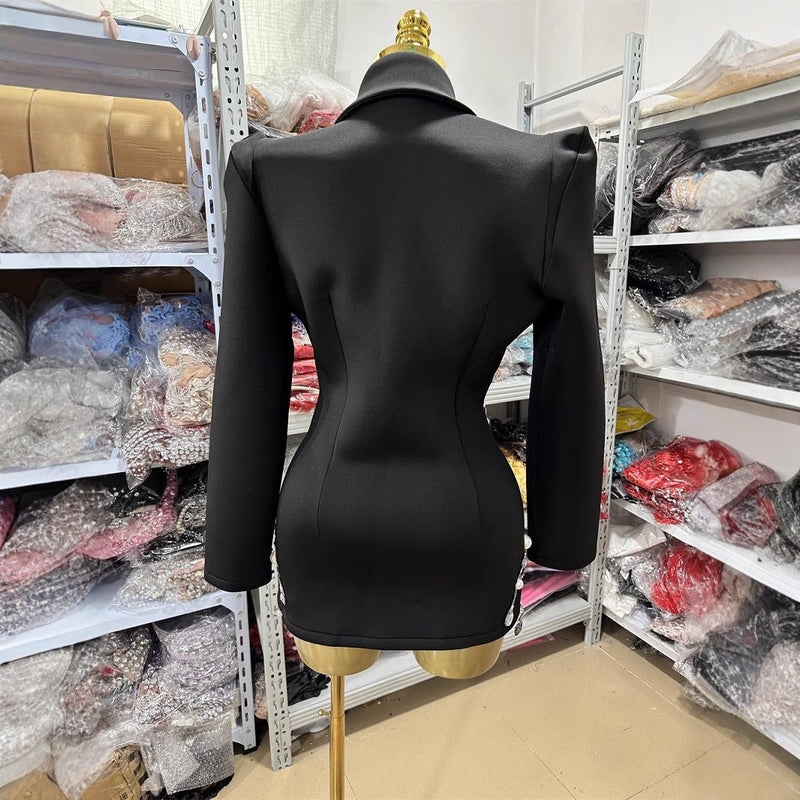 Black diamond design suit dress - Velouré