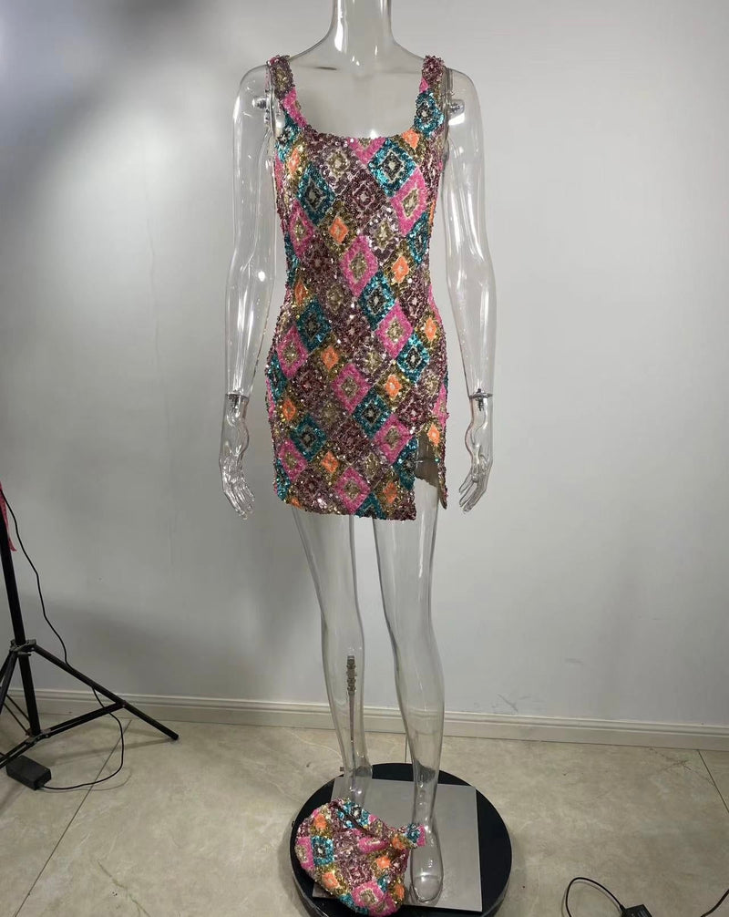 Bright - Colored Dress with Colorful Sequin Straps - Velouré