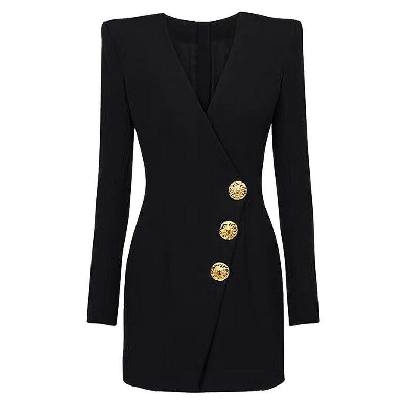 Button Long - Sleeved Suit Dress Jacket for Women - Velouré