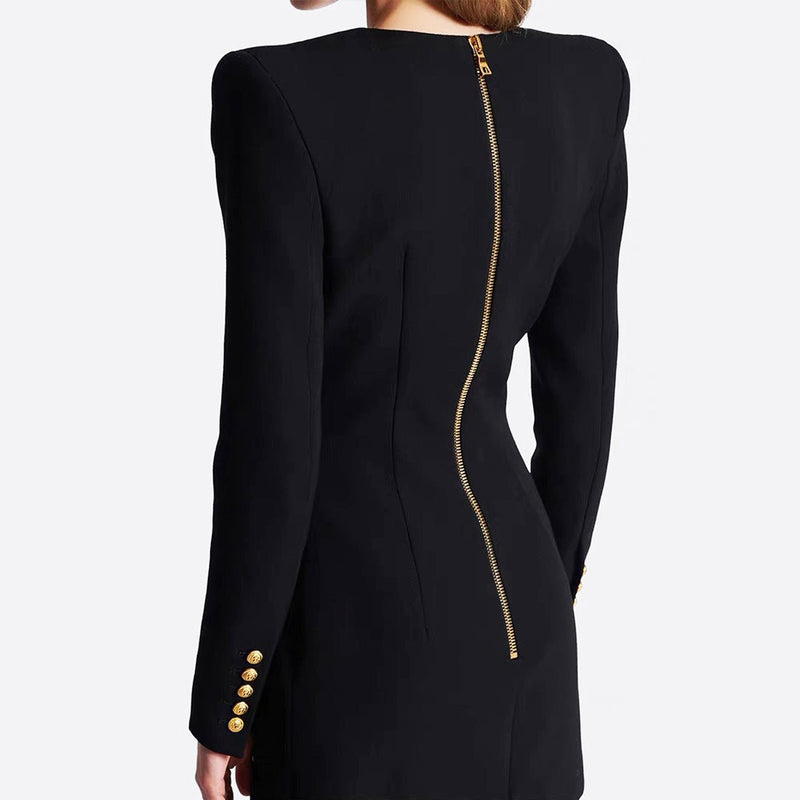 Button Long - Sleeved Suit Dress Jacket for Women - Velouré