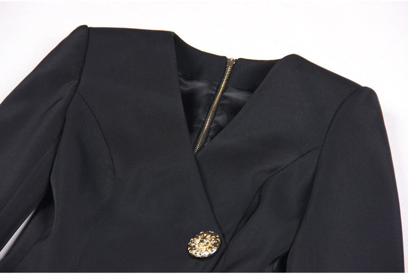 Button Long - Sleeved Suit Dress Jacket for Women - Velouré
