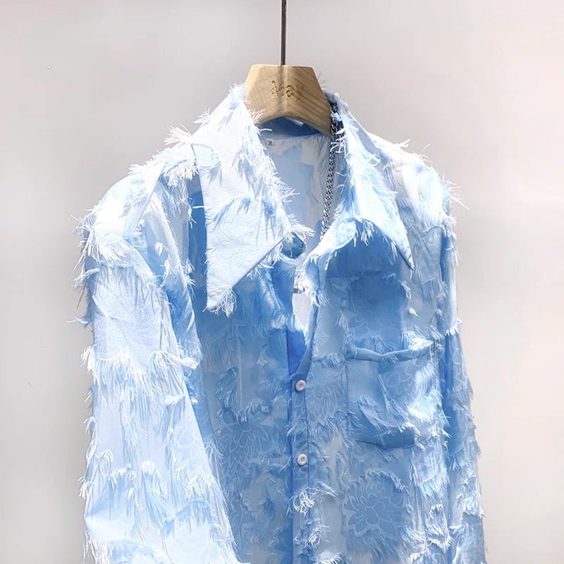 Mesh Jacquard Thin Shirt, - Velouré