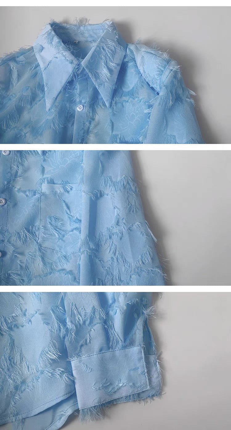 Mesh Jacquard Thin Shirt, - Velouré