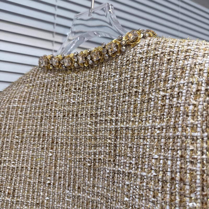 Ostrich Diamond Tweed Down Lined Short Coat - Velouré