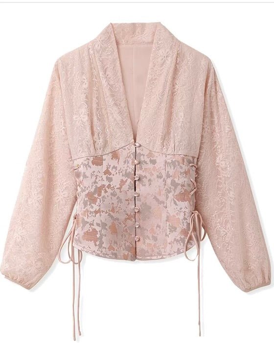 Pink Embroidery V - neck top - Velouré