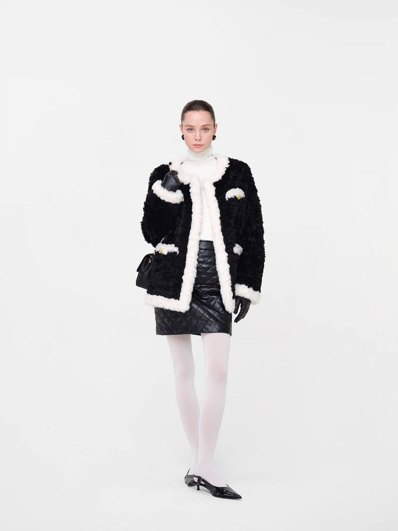 Second - Hand Series Black and White Patchwork Eco - Friendly Fur Coat - Velouré