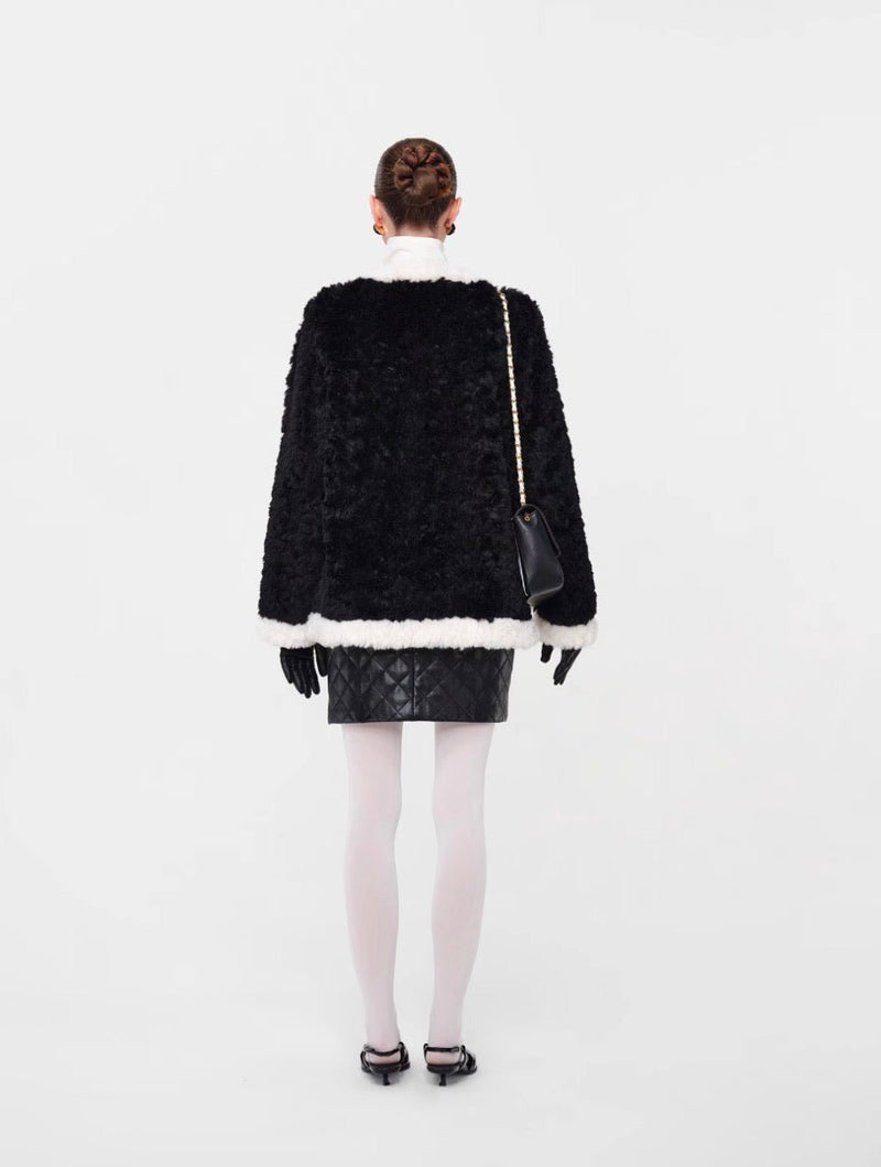 Second - Hand Series Black and White Patchwork Eco - Friendly Fur Coat - Velouré