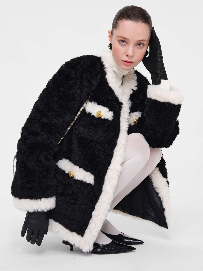 Second - Hand Series Black and White Patchwork Eco - Friendly Fur Coat - Velouré