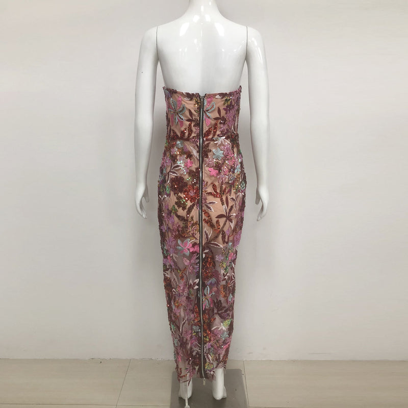 Sequin Embroider Sexy See - Through Tube Top Dress 2 - Velouré