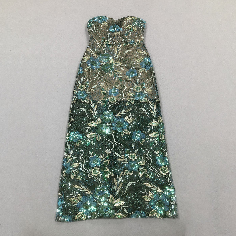 Sequin Embroider Sexy See - Through Tube Top Dress - Velouré