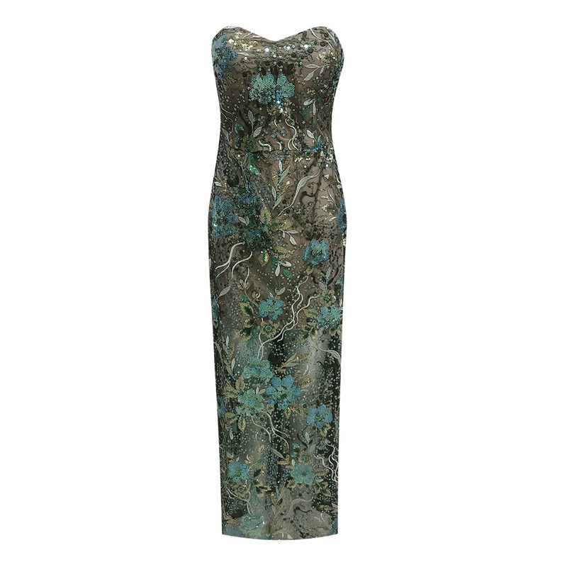 Sequin Embroider Sexy See - Through Tube Top Dress - Velouré