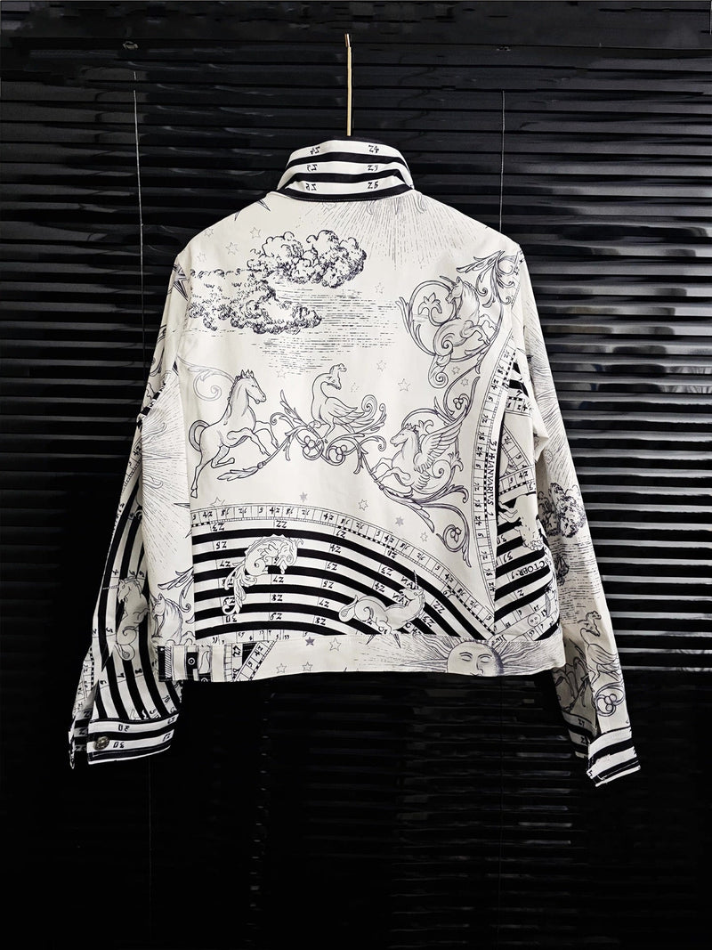 Starry Sky Letter Print Stand Collar Zipper Jacket - Velouré