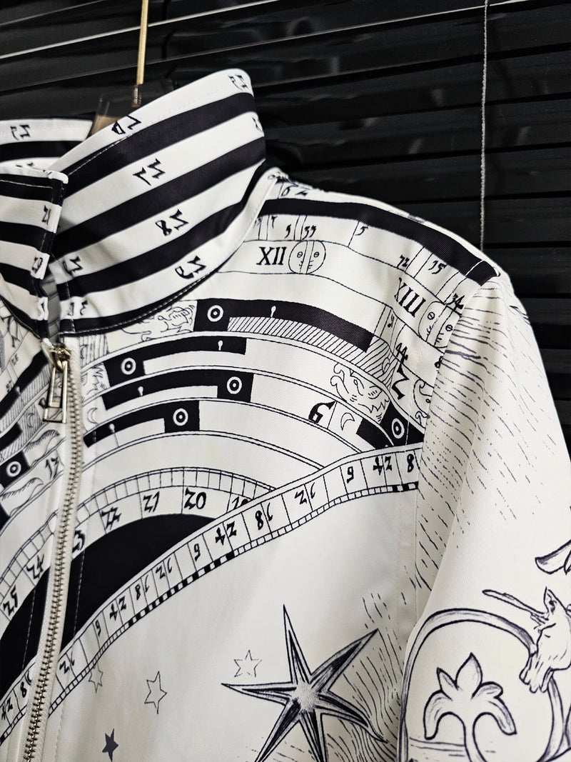 Starry Sky Letter Print Stand Collar Zipper Jacket - Velouré