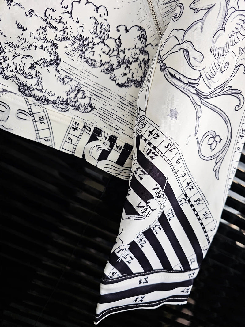 Starry Sky Letter Print Stand Collar Zipper Jacket - Velouré