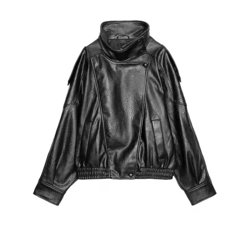 Street Stand Collar Women's Leather Jacket - Velouré
