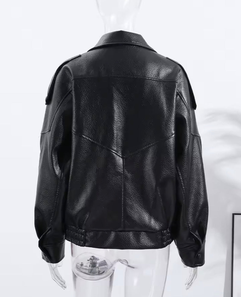 Street Stand Collar Women's Leather Jacket - Velouré