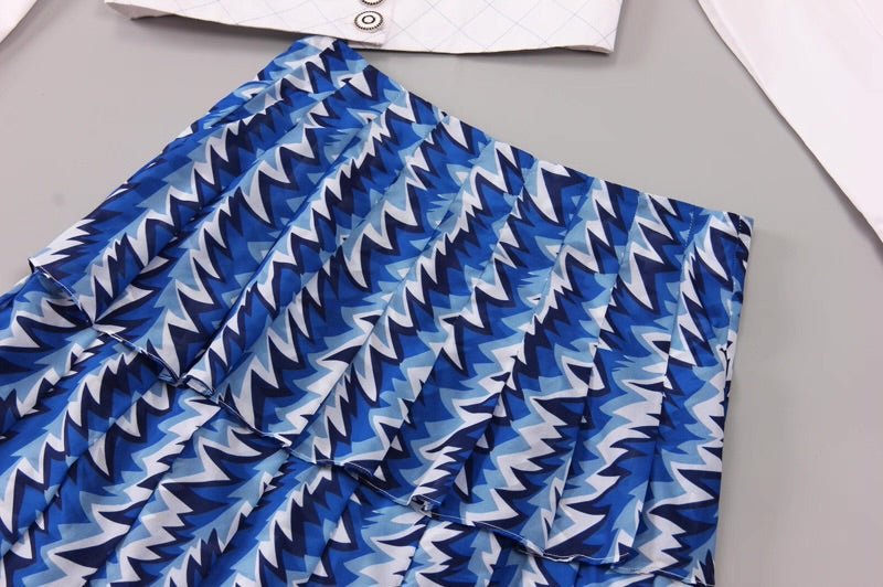 Tops Print Pleated Cake Skirt silm Elegant Women's Suit - Velouré