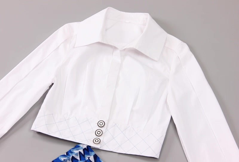 Tops Print Pleated Cake Skirt silm Elegant Women's Suit - Velouré